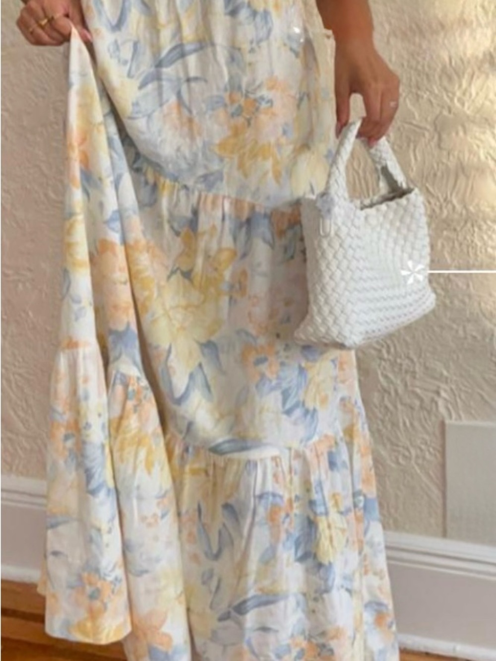 Light Floral Tiered Maxi Dress in Soft Yellow & Blue